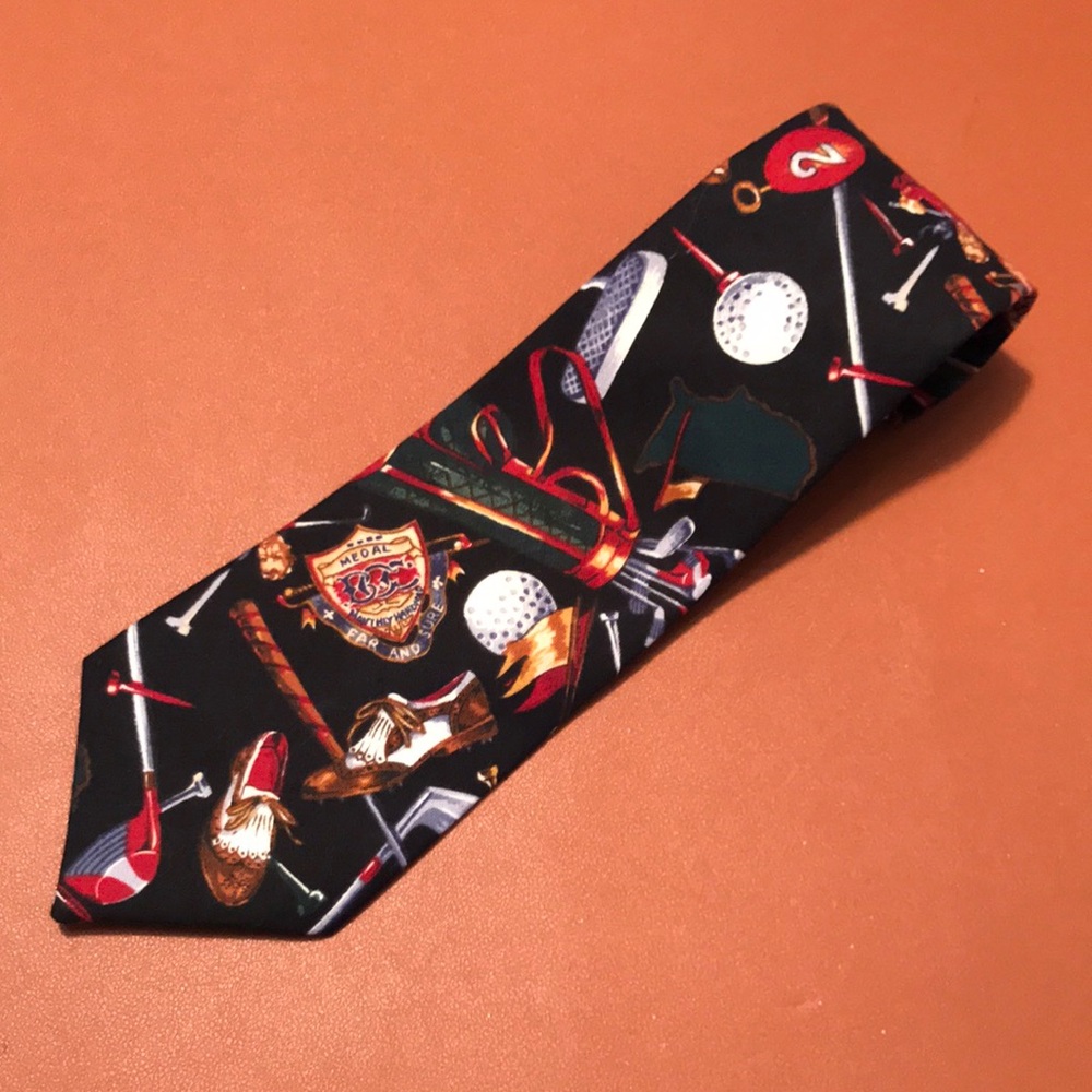 Men's Black Golf-Themed Tie